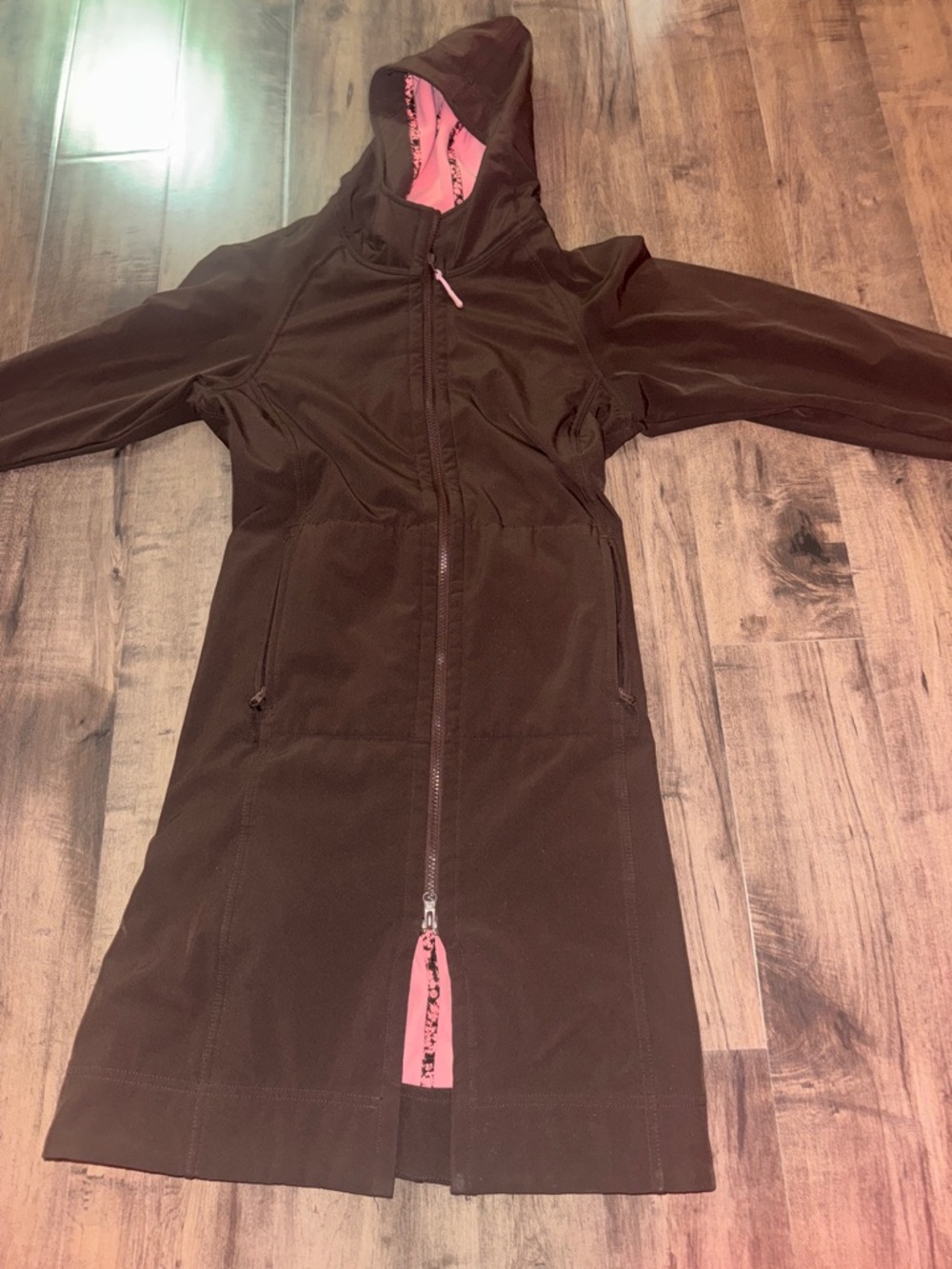 Lululemon Fleece Lined Hooded Jacket Long Brown Pink Lining Size 6 NWOT - Picture 12 of 16